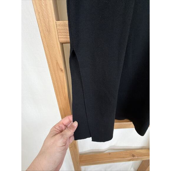 NWT Apricot Black Collared V Neck Ribbed Side Slits Sweater Dress #1411 Size MED - Picture 3 of 6